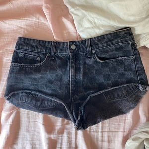 LF CARMAR Black Checkered Mid-Rise Shorts